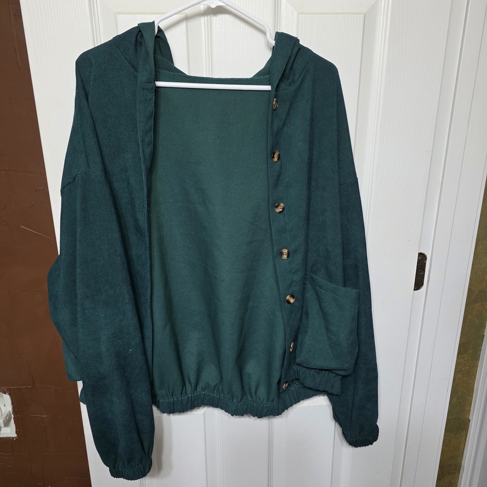 ROMWE Dark Green Button-Up Hoodie